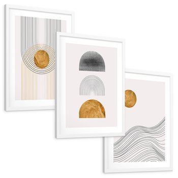 Zestaw obrazy w ramie, plakaty - abstrakcja, geometryczne, linie - rama biała