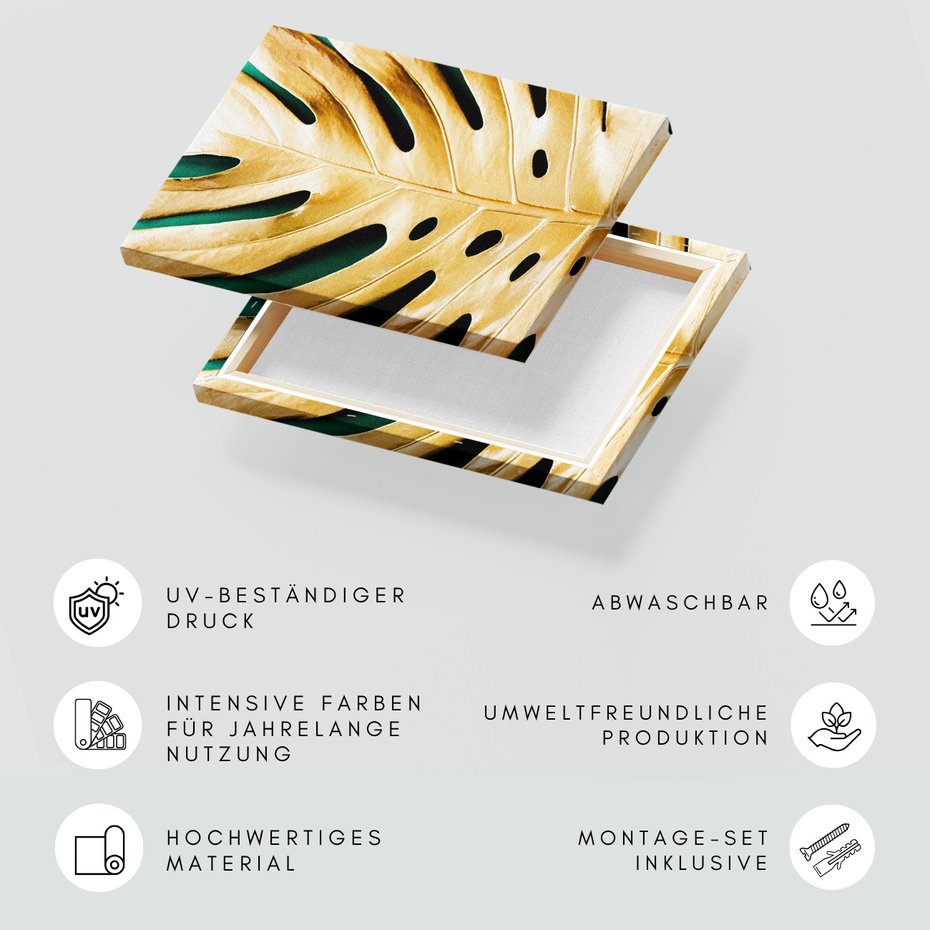 Obraz na płótnie - liść, złoto, monstera