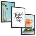 Zestaw obrazy w ramie, plakaty - palmy, plaża, tropikalny - rama czarna