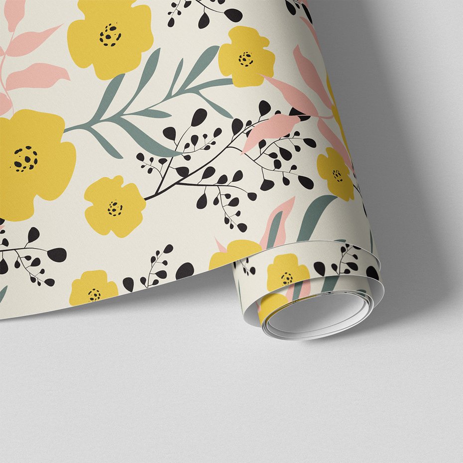 Tapeta - kwiaty, liście, gałązki