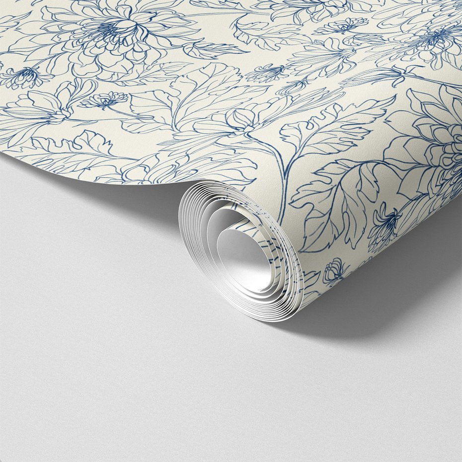 Tapeta - kwiaty, liście, kontur