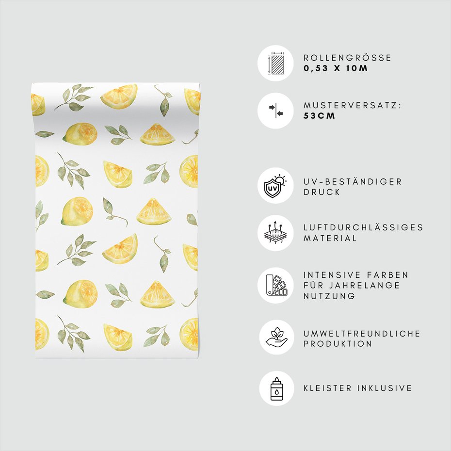 Tapeta - cytryny, liście, plasterki