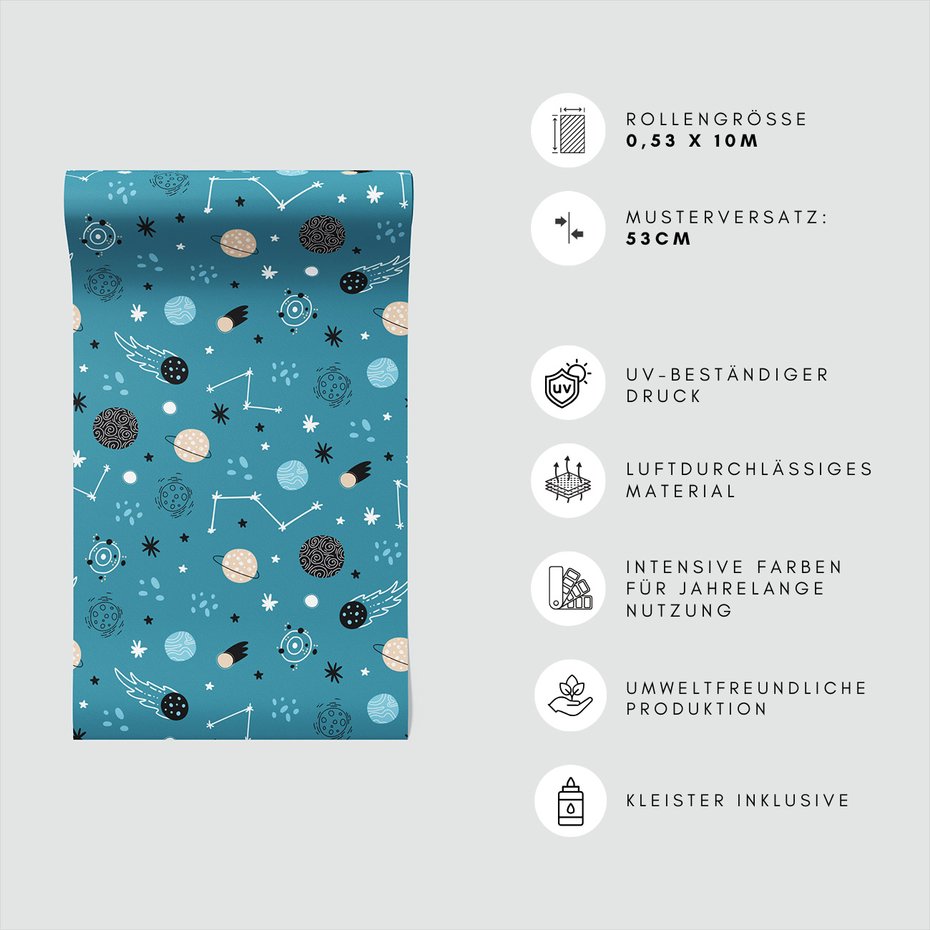 Tapeta - dziecięca, planety, gwiazdy, komety