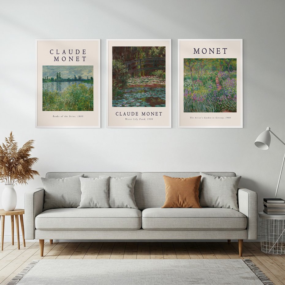 Zestaw obrazy w ramie, plakaty - Monet, Impresjonizm, Natura - rama biała
