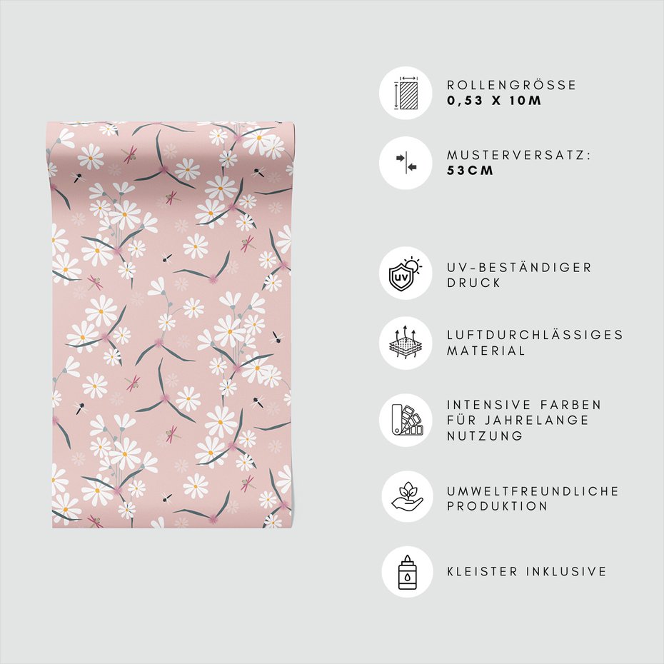 Tapeta - kwiaty, ważki, tło