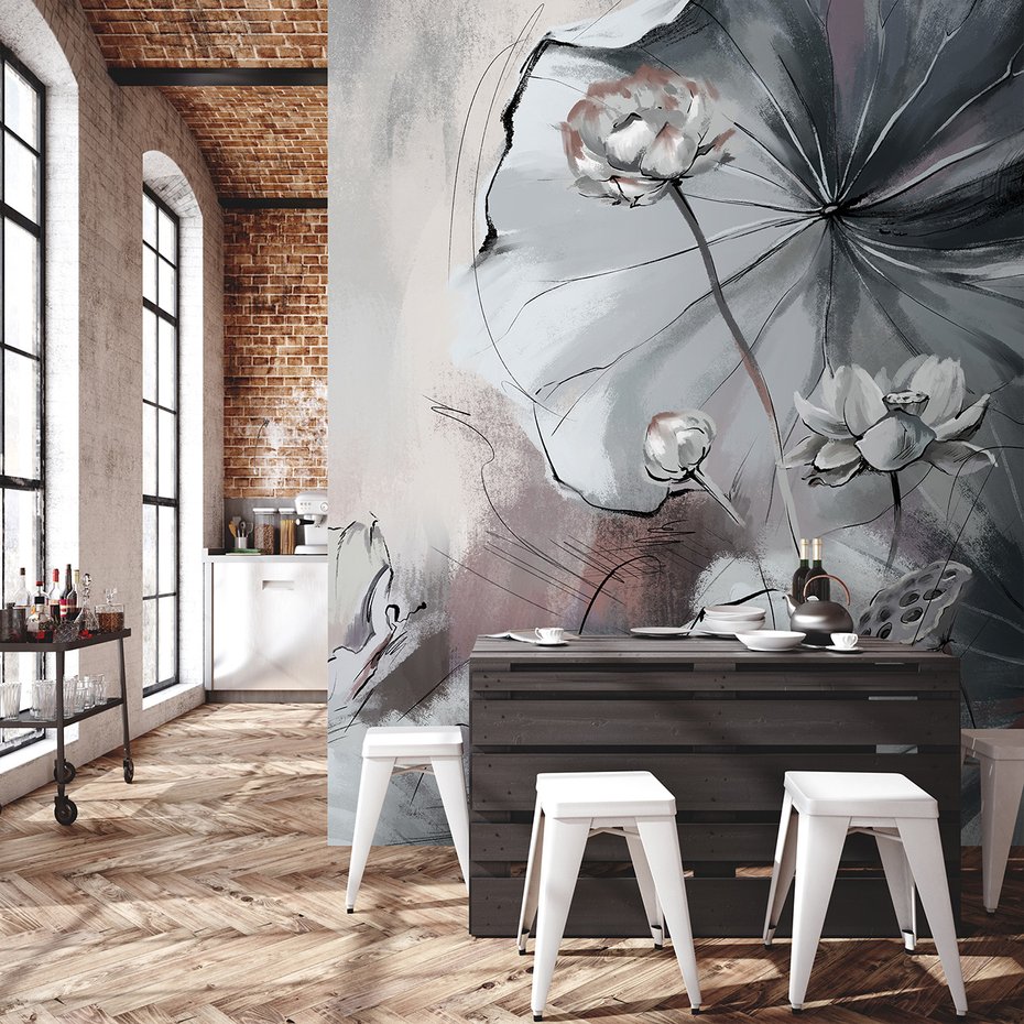 Fototapeta - beton, liście, lilie