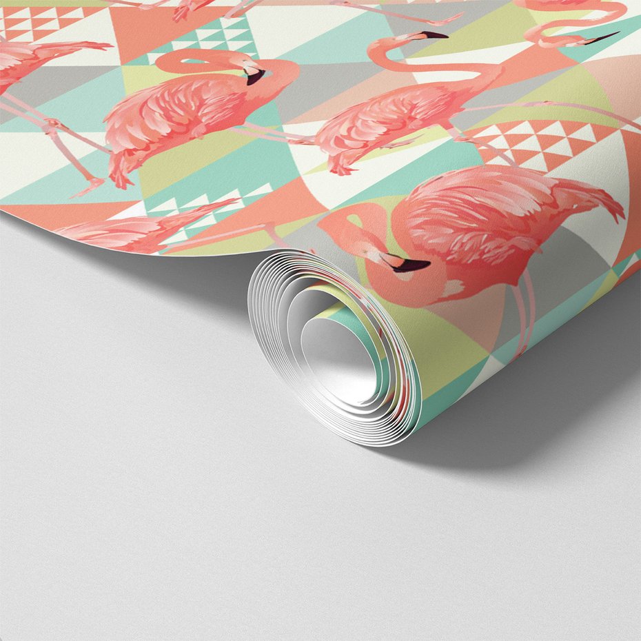 Tapeta - flamingi, trójkąty, tło