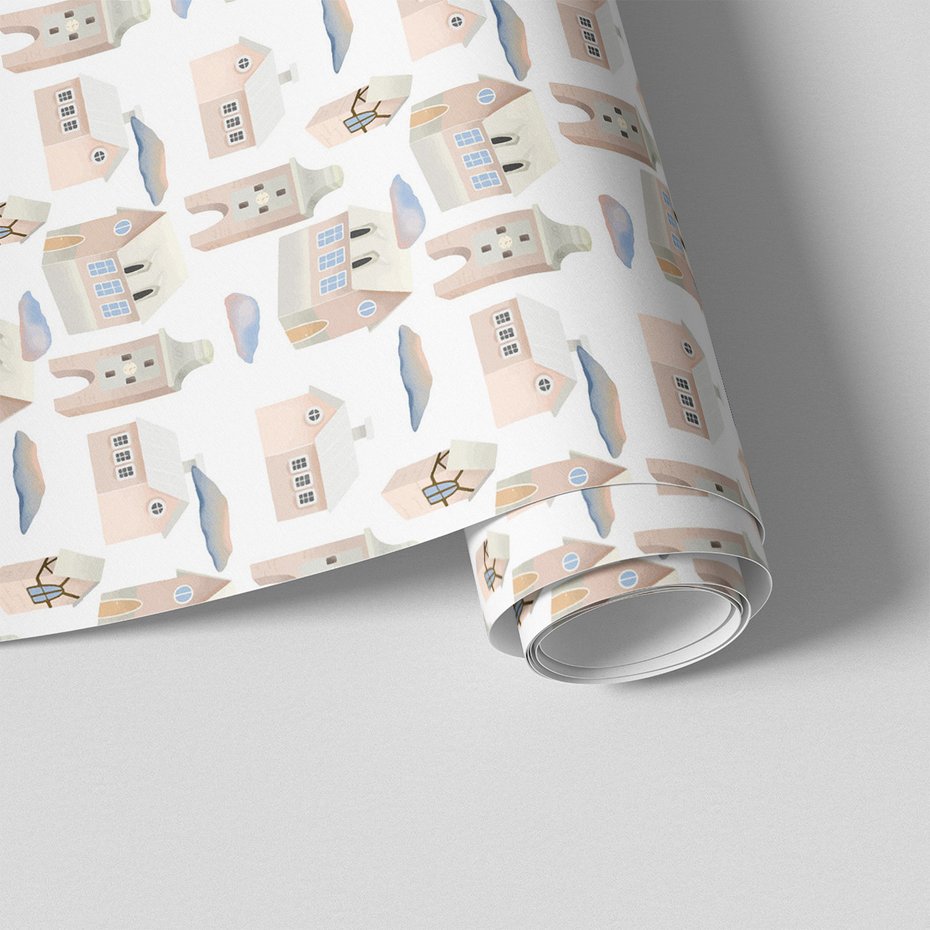 Tapeta - dziecięca, miasto, budynki, chmury