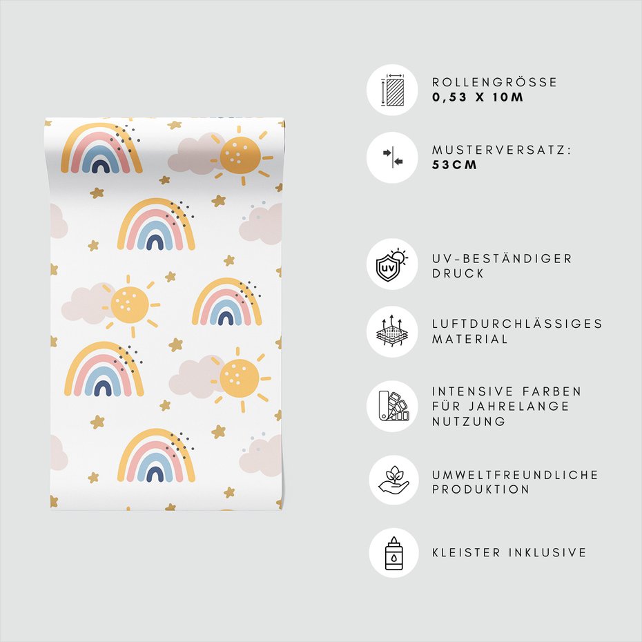 Tapeta - dziecięca, tęcza, słońce, gwiazda