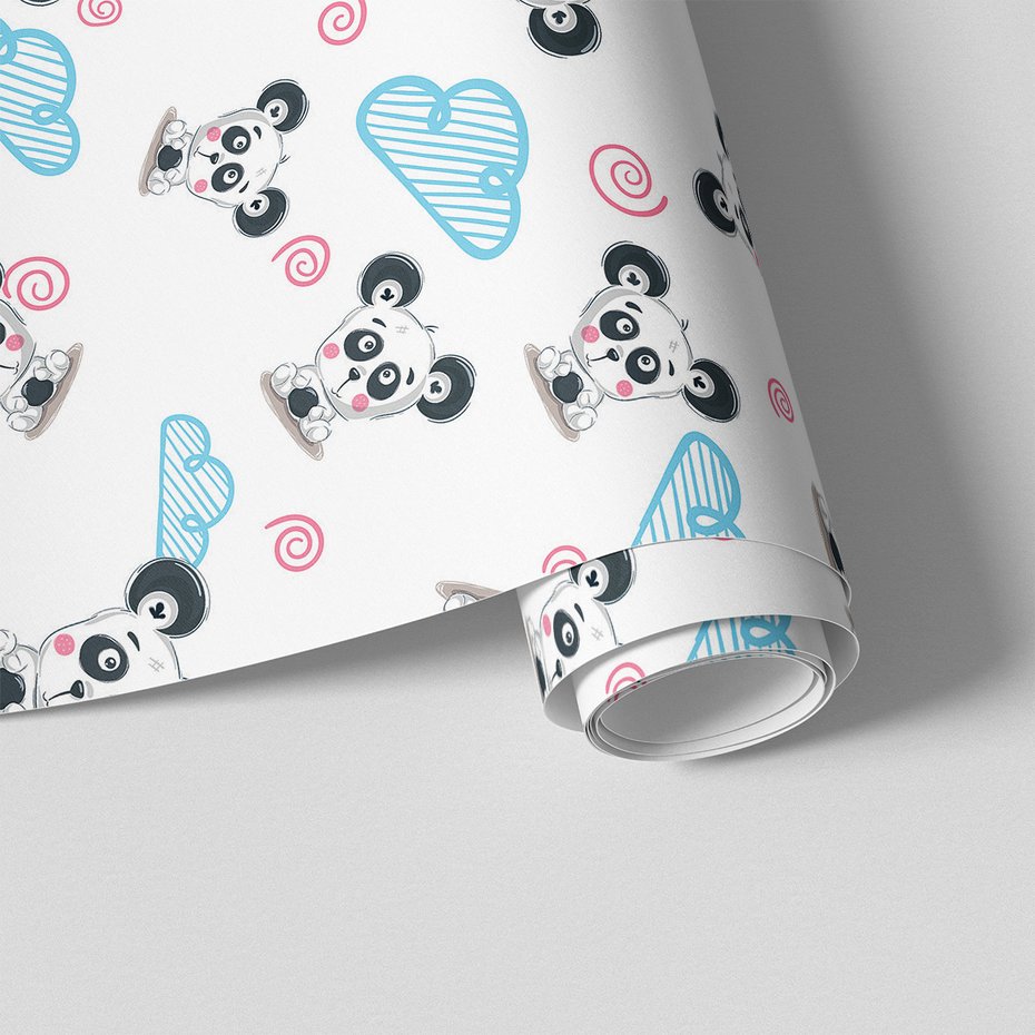 Tapeta - dziecięca, panda, chmura, spirala