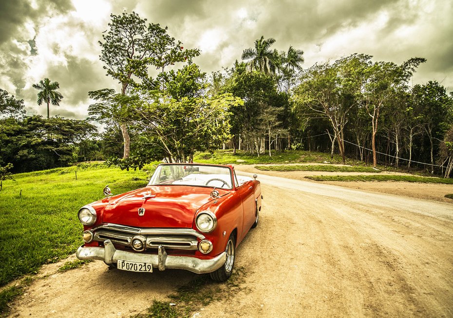 Fototapeta - samochód, czerwony, krajobraz