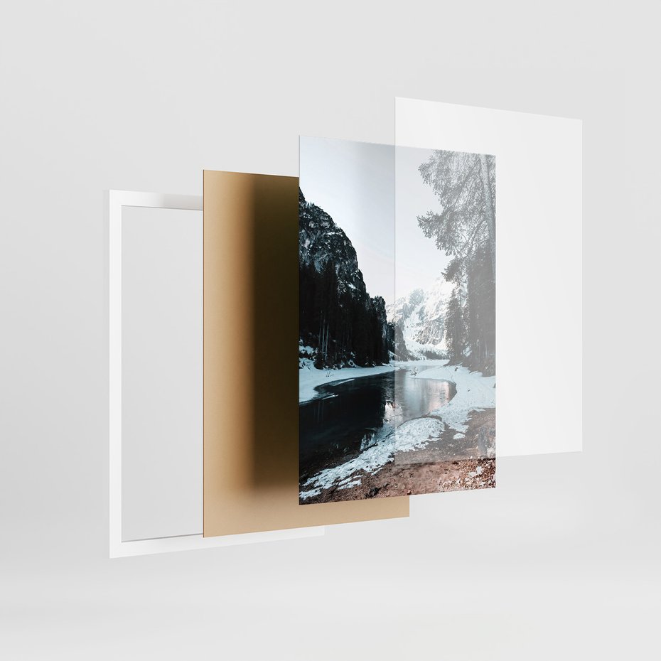 Zestaw obrazy w ramie, plakaty - zima, śnieg, las - rama biała