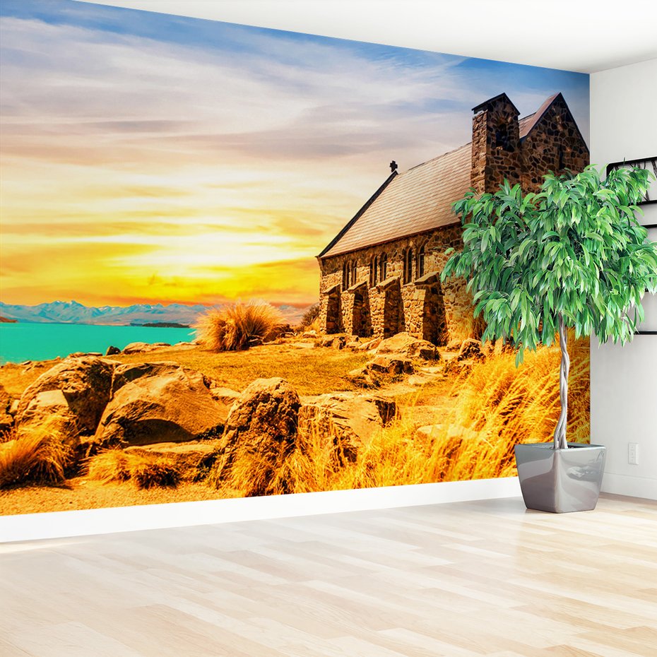 Fototapeta - kościół, jezioro, krajobraz