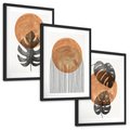 Zestaw obrazy w ramie, plakaty - liście, abstrakcja, okrąg - rama czarna