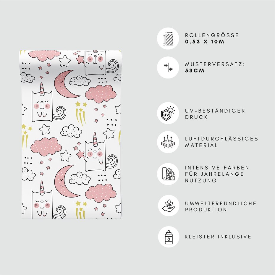 Tapeta - dziecięca, jednorożec, księżyc, gwiazdy