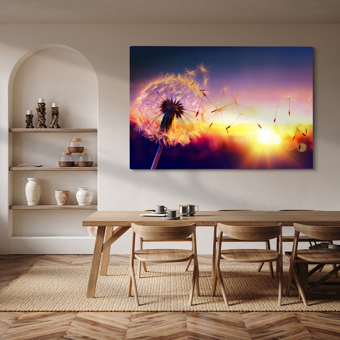 Obraz na płótnie - dmuchawiec, zachód słońca, natura