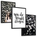 Zestaw obrazy w ramie, plakaty - kwiaty, kobieta, napisy - rama czarna