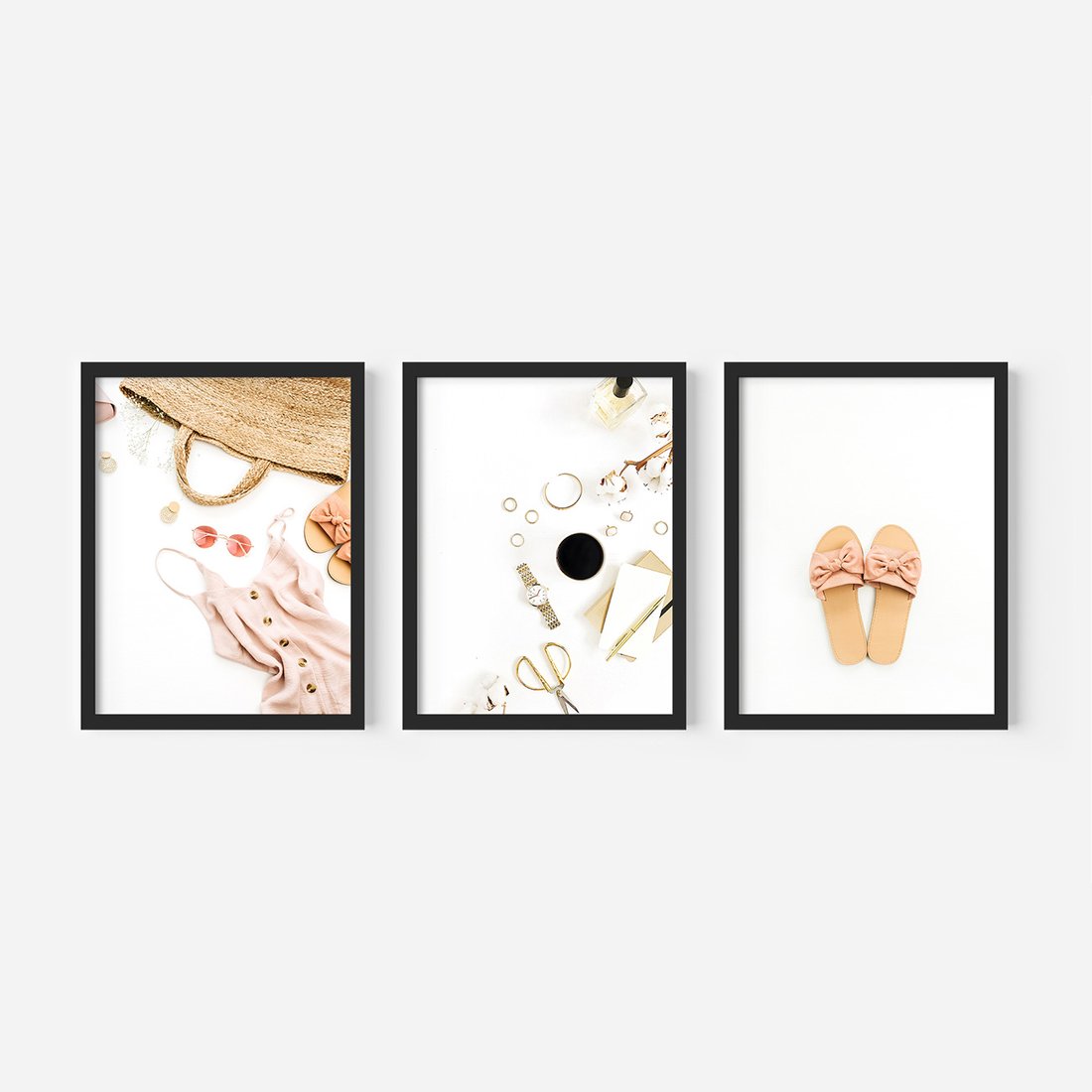 Zestaw obrazy w ramie, plakaty - akcesoria, różowy, złoty - rama czarna