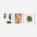 Zestaw obrazy w ramie, plakaty - monstera, liście, roślina - rama biała