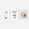 Zestaw obrazy w ramie, plakaty - vintage, kawa, tekst - rama biała