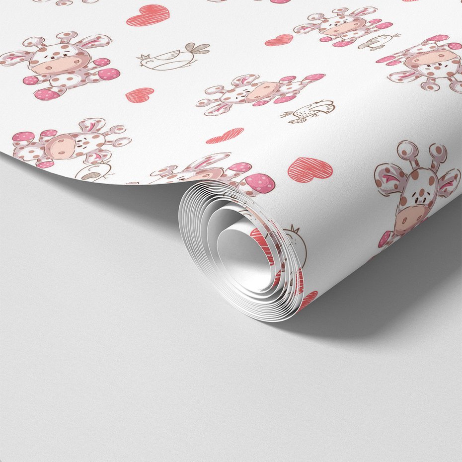 Tapeta - dziecięca, żyrafa, ptak, serce