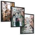 Zestaw obrazy w ramie, plakaty - Wenecja, gondola, kanał - rama czarna