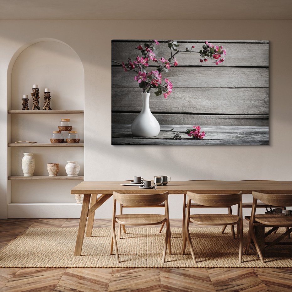 Obraz na płótnie - kwiaty, wazon, różowe