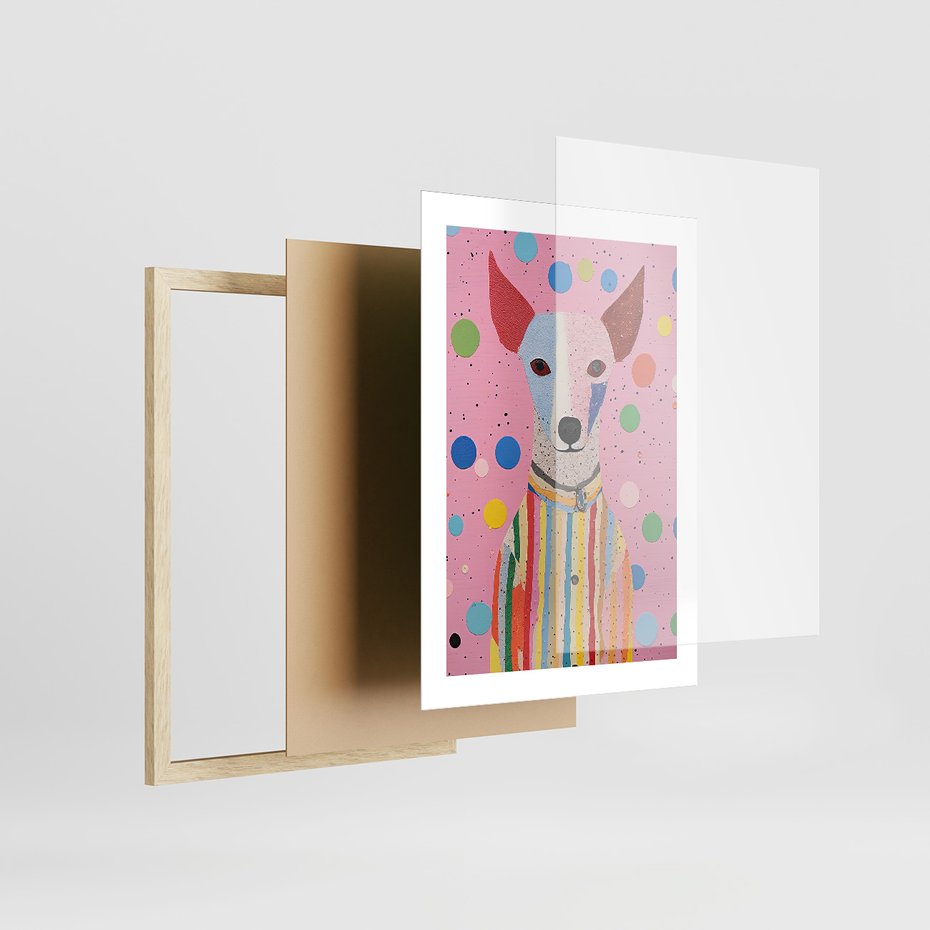 Zestaw obrazy w ramie, plakaty - zwierzęta, psy, kolorowe - rama drewno