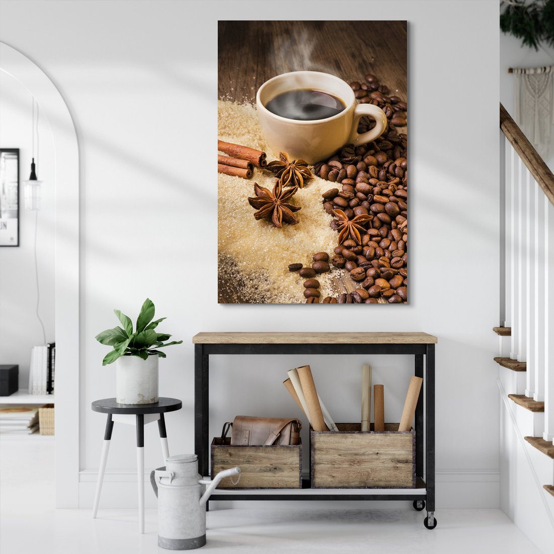 Obraz na płótnie - kawa, ziarna, cynamon