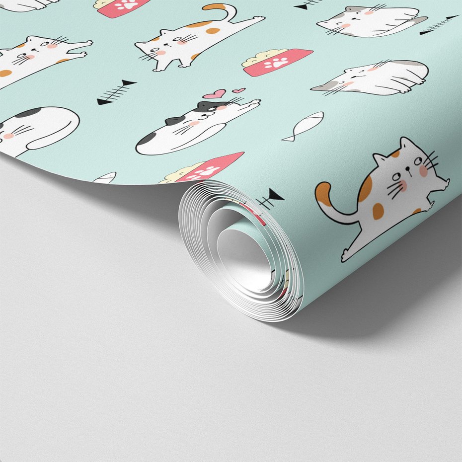 Tapeta - dziecięca, koty, miski, ryby