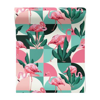 Tapeta - flamingi, liście, geometria