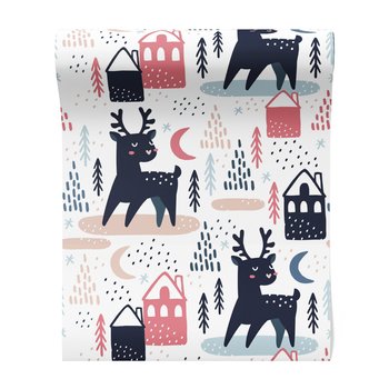 Tapeta - dziecięca, renifer, dom, las