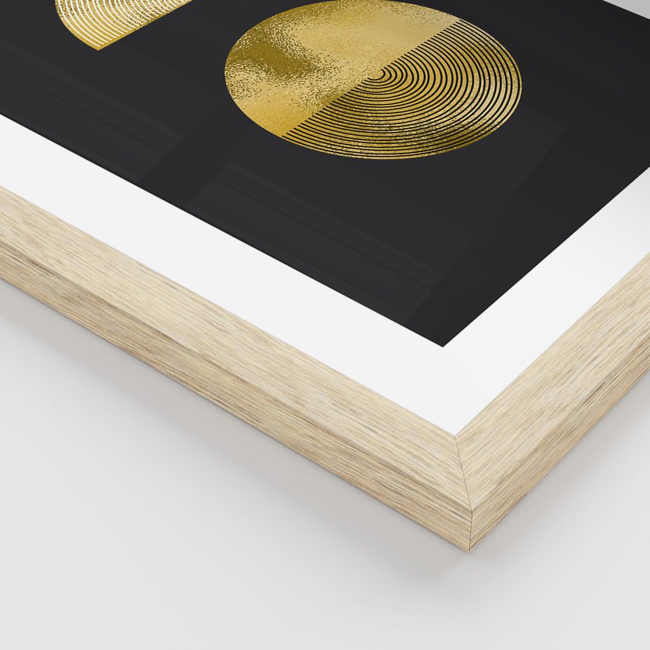Zestaw obrazy w ramie, plakaty - złoty, abstrakcja, geometryczny - rama drewno