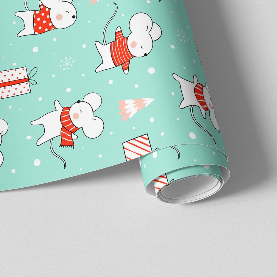 Tapeta - dziecięca, mysz, prezent, śnieg