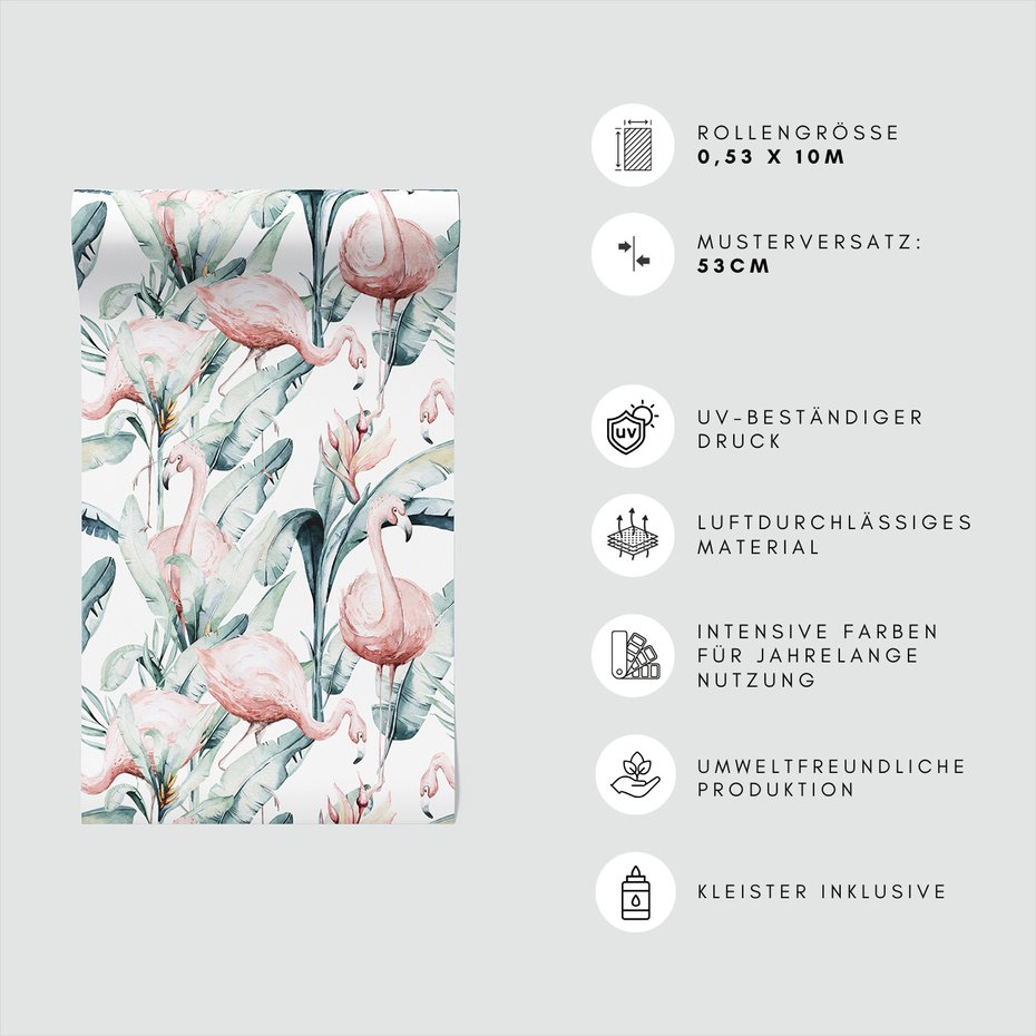 Tapeta - flamingo, liście, natura