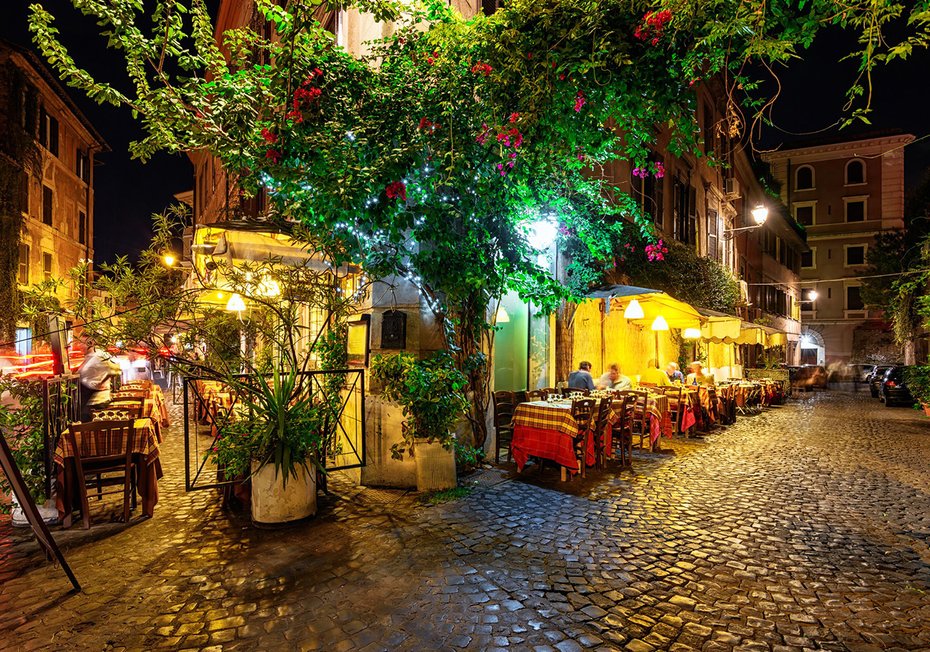 Fototapeta - miasto, noc, restauracja