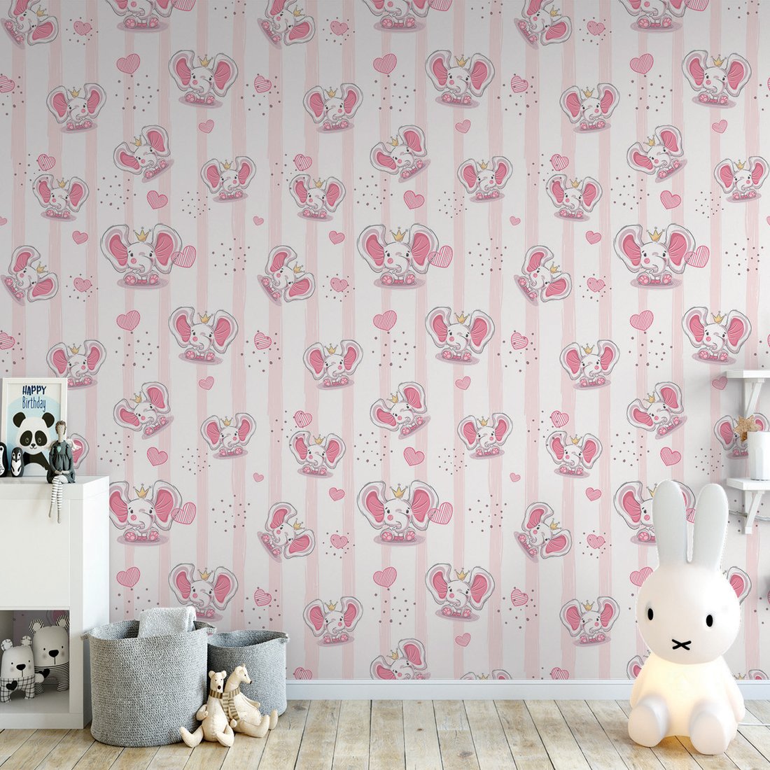 Tapeta - dziecięca, słonie, korony,