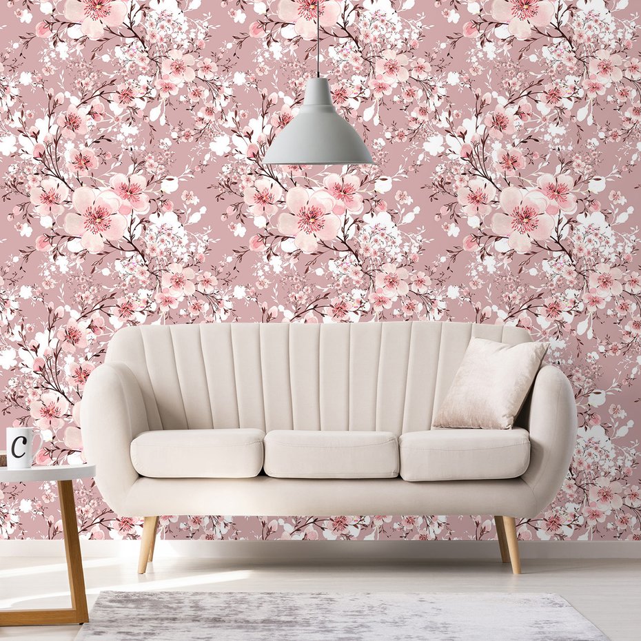 Tapeta - kwiaty, liście, wzór