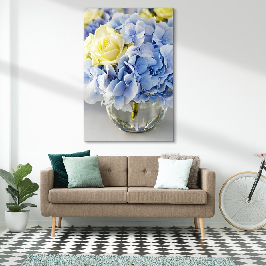 Obraz na płótnie - hortensje, róże, kwiaty