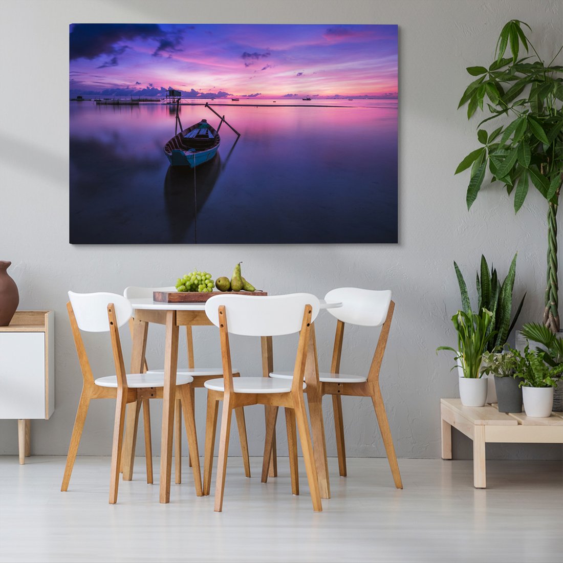 Obraz na płótnie - łódź, morze, zmierzch