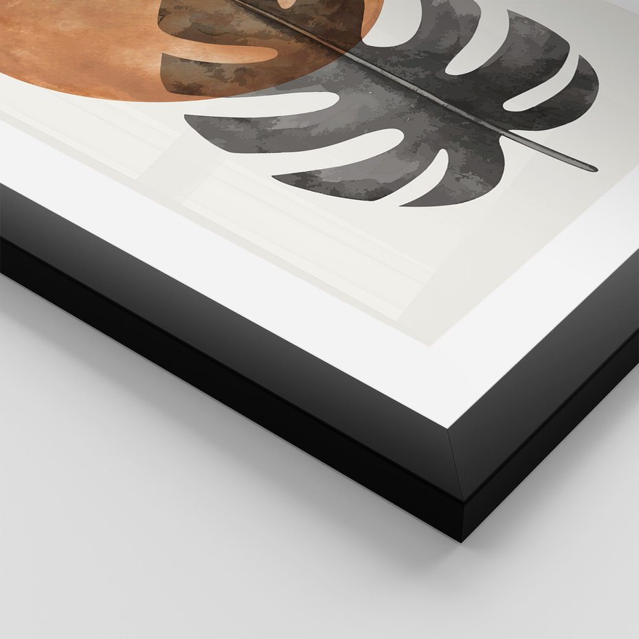 Zestaw obrazy w ramie, plakaty - liście, abstrakcja, okrąg - rama czarna