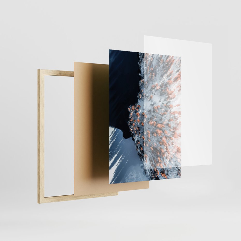 Zestaw obrazy w ramie, plakaty - zima, śnieg, natura - rama drewno