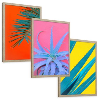 Zestaw obrazy w ramie, plakaty - liście,roślina,tropikalny - rama drewno