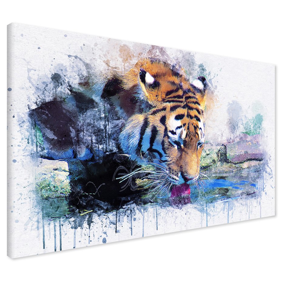 Obraz na płótnie - tygrys, woda, akwarela