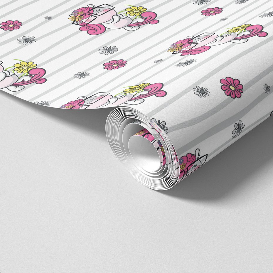 Tapeta - dziecięca, jednorożec, kwiaty,