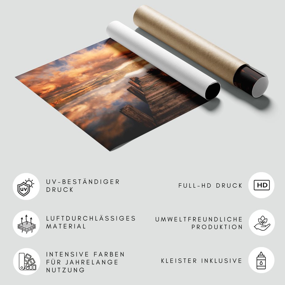 Fototapeta - jezioro, molo, chmury