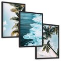 Zestaw obrazy w ramie, plakaty - palmy, morze, woda - rama czarna