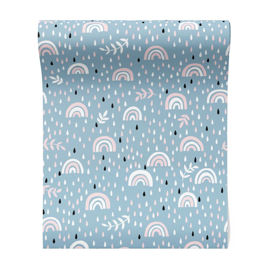 Tapeta - dziecięca, tęcza, deszcz, liście