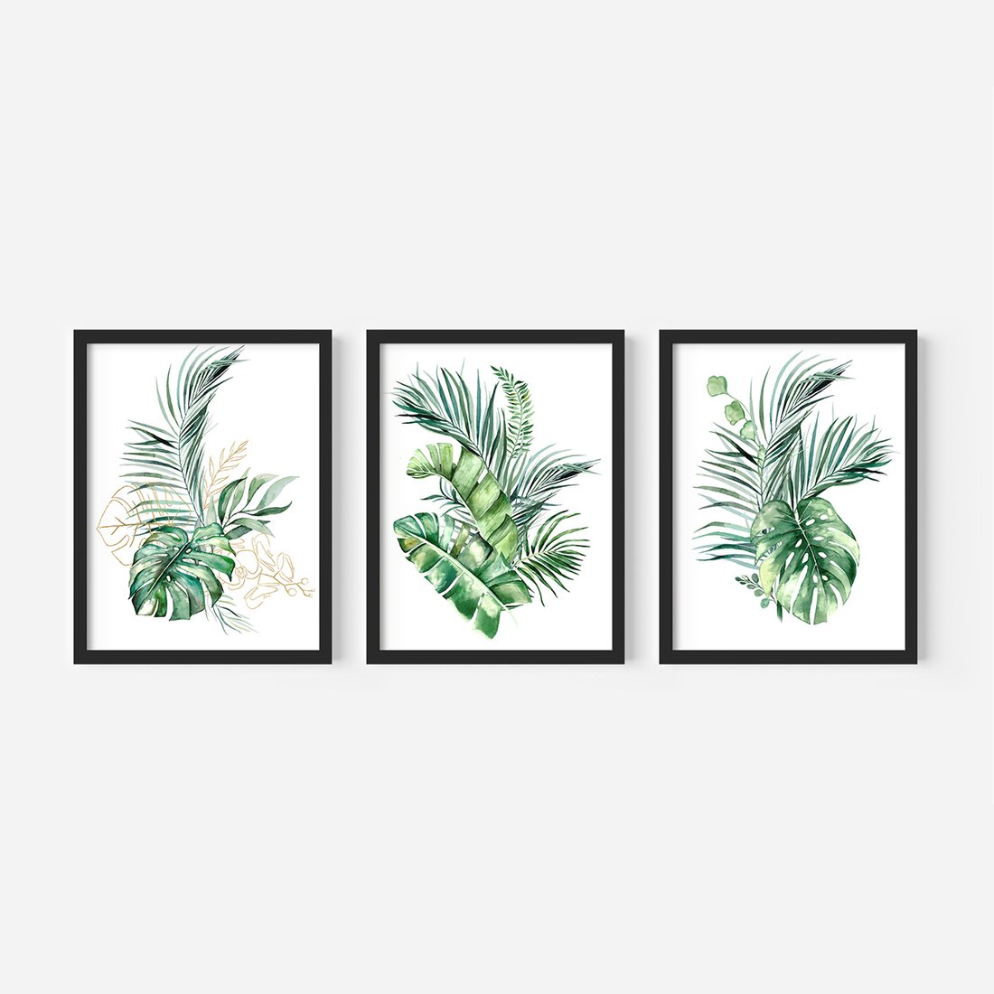 Zestaw obrazy w ramie, plakaty - liście, rośliny, tropikalne - rama czarna