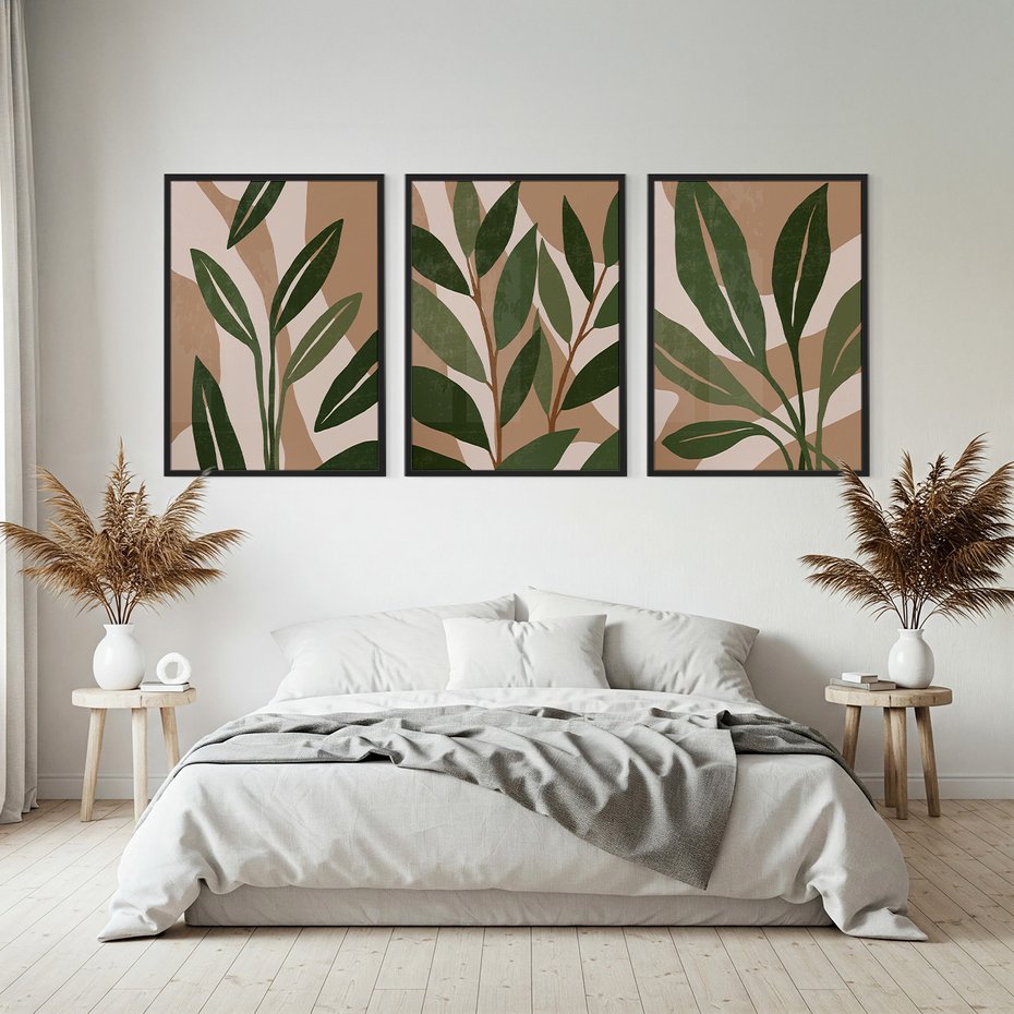 Zestaw obrazy w ramie, plakaty - liście, rośliny, abstrakcja - rama czarna